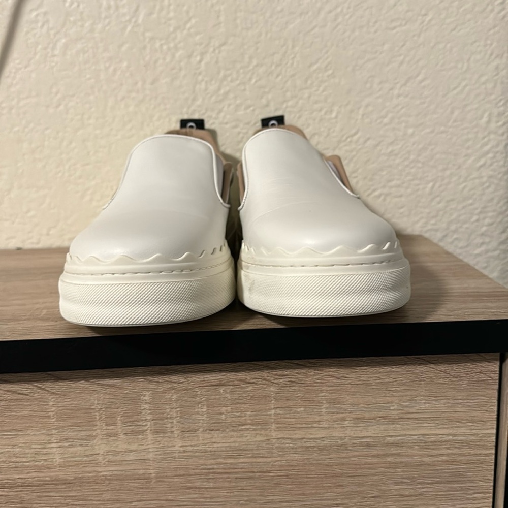 Chloe Lauren Scalloped Slip-On Sneakers in white